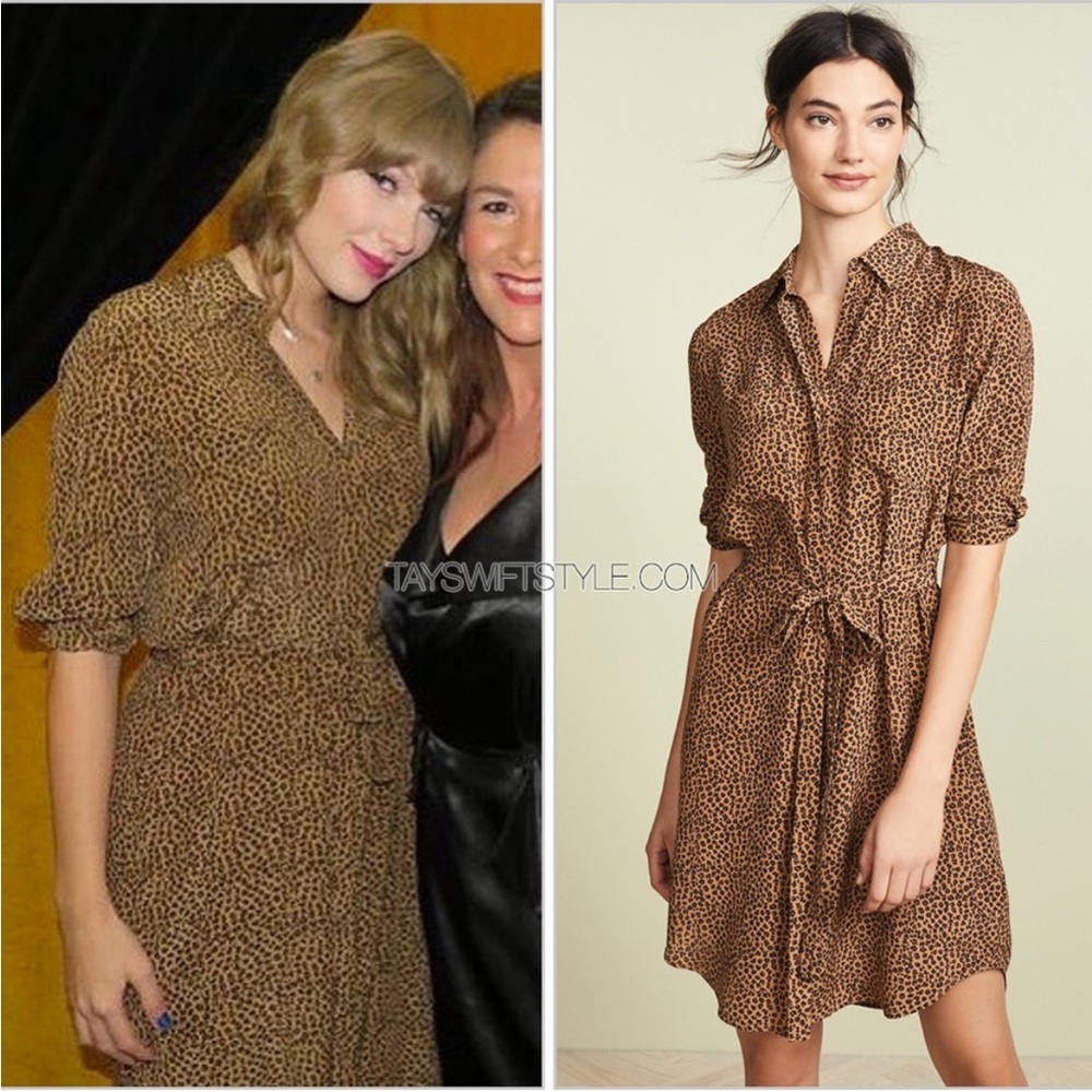 L’Agence Stella leopard shirt dress 100% silk